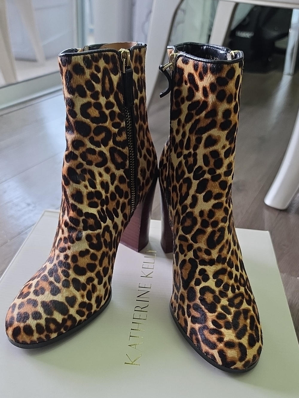 Katherine Kallie Leopard Print Ankle Boots - Tan/Black